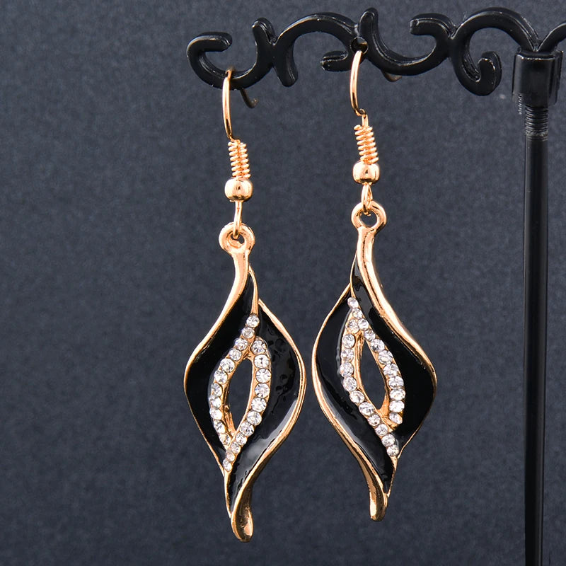 SINLEERY Charm White Black Enamel Earrings For Women Gold Color Leaf Drop Earrings Female Fashion Jewelry ES524 SINLEERY Charm White Black Enamel Earrings For Women Gold Color Leaf Drop Earrings Female Fashion Jewelry ES524